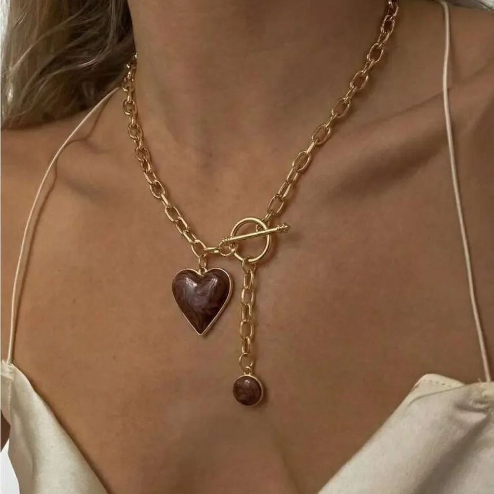 Brown heart chain necklace A1725